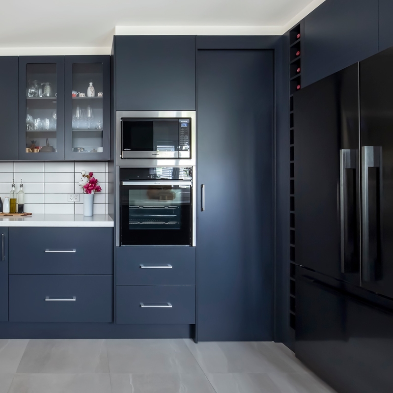 Volledige Matte Black Color-de Keuken Moderne Kasten van pvc voor de Keukenkast van het Keukenmeubilair