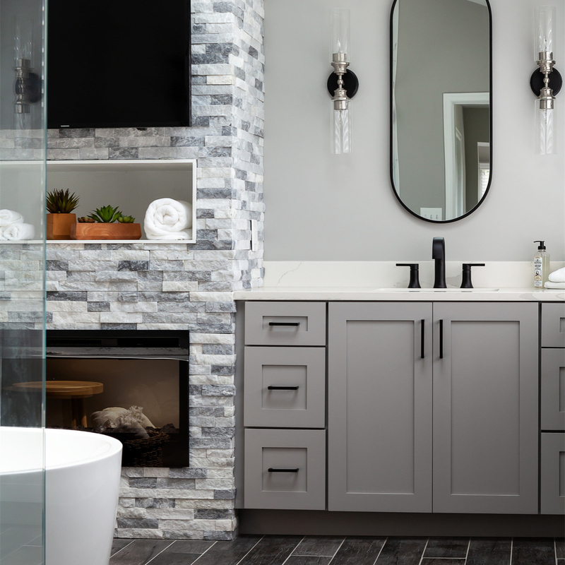 Eenheden Combo van luxe de Neutrale Grey Shaker Style Lacquer Bathroom Vanity met 2 Deuren 6 Laden