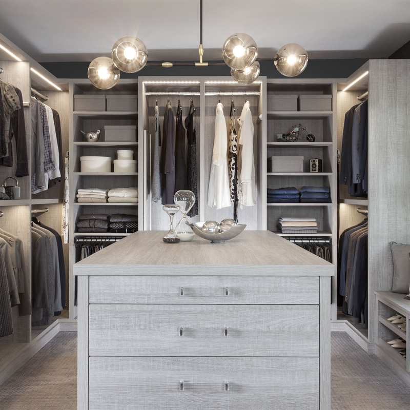 Moderne het Glasdeur van Huis Beige Grey Melamine Walk In Closet voor Kleedkamer