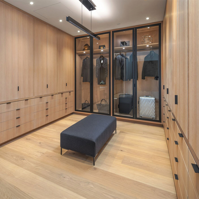 Moderne het Glasdeur van Huis Beige Grey Melamine Walk In Closet voor Kleedkamer