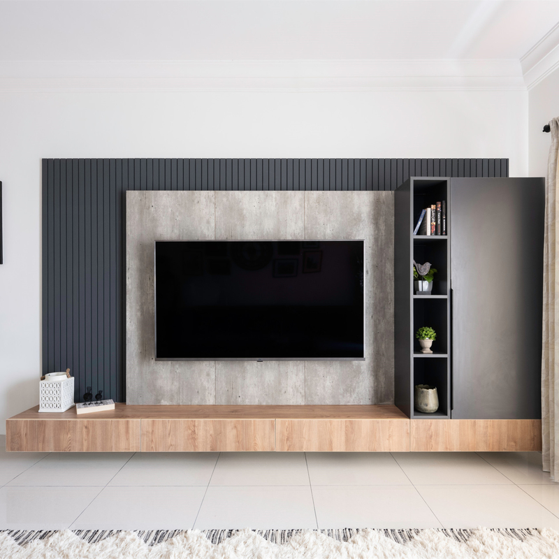 De moderne Witte Donkere Grey Wall Mounted-van de het Kabinetsmelamine van TV van de de Eenheidsbank van TV Houten Korrel