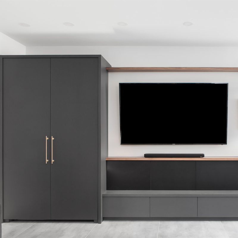 Het duurzame MFC Minimalistische Donkere Grey Lacquer Kabinet van TV met Opslaglade