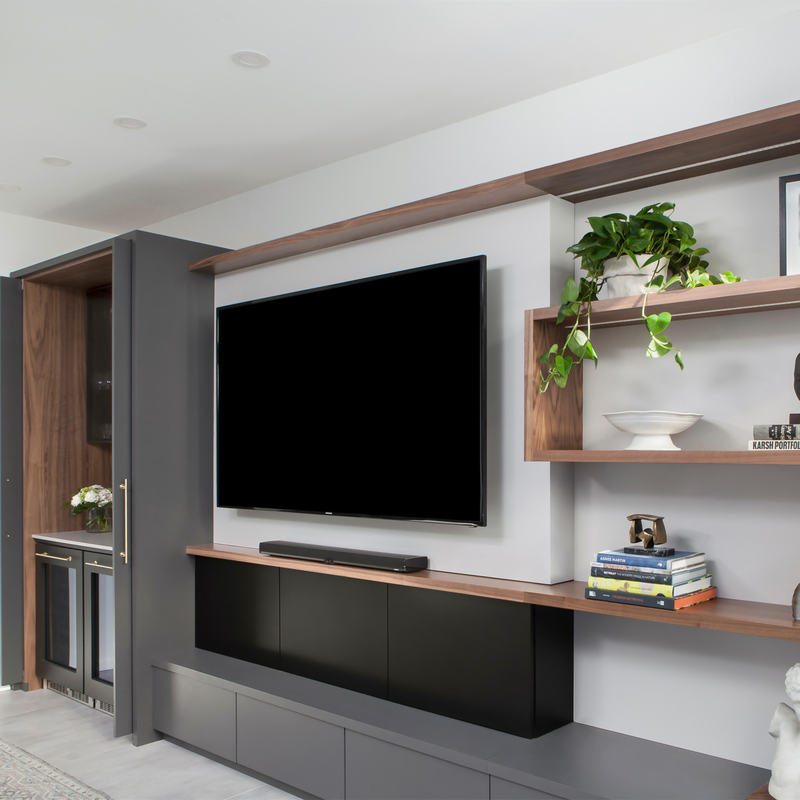 Het duurzame MFC Minimalistische Donkere Grey Lacquer Kabinet van TV met Opslaglade