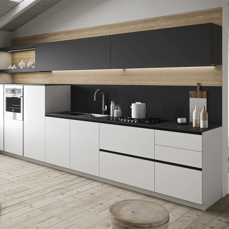 Melamine Afwerking Keuken Hangkast Mix Met Witte En Zwarte Kleur Greeploos