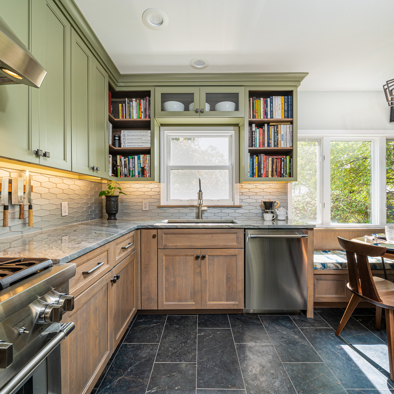 U-vormige Stevige Houten de Basiseenheidkabinet en Voorraadkast Groen Shaker Style van de Kastkeuken