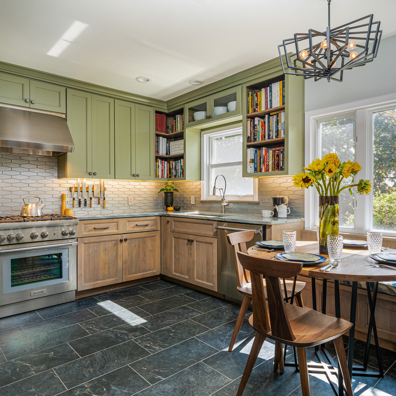 U-vormige Stevige Houten de Basiseenheidkabinet en Voorraadkast Groen Shaker Style van de Kastkeuken