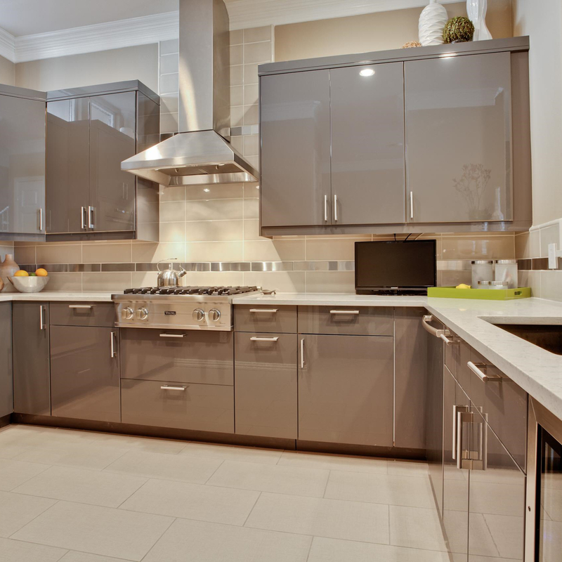 U Hoge de Vorm polijst Donkere Grey Lacquer Electric Touch Open-Keukenkasten voor Villa