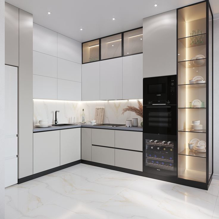 Van de het Glaskeuken van de luxehoek de Vertoningskabinetten Klaar om de Moderne Storge-Keuken van Lakkabinetten te assembleren