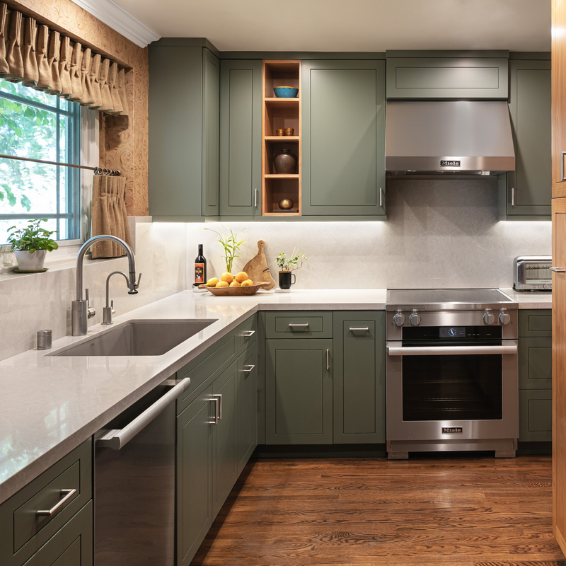 California Villa Gebruik Keukenkast Solid Wood Modern Shaker Stijl Groen En Bruin Kasten