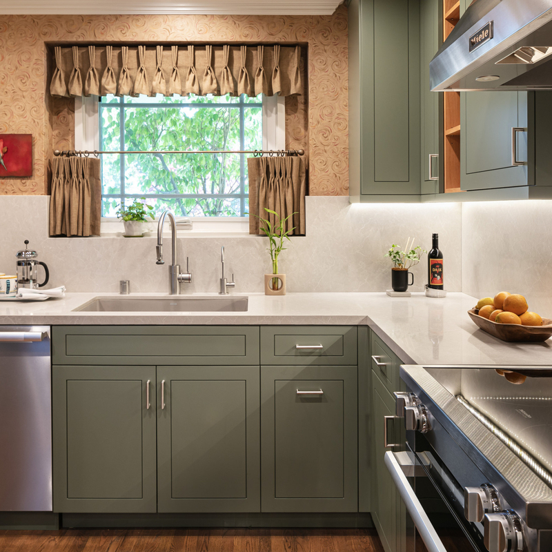 California Villa Gebruik Keukenkast Solid Wood Modern Shaker Stijl Groen En Bruin Kasten