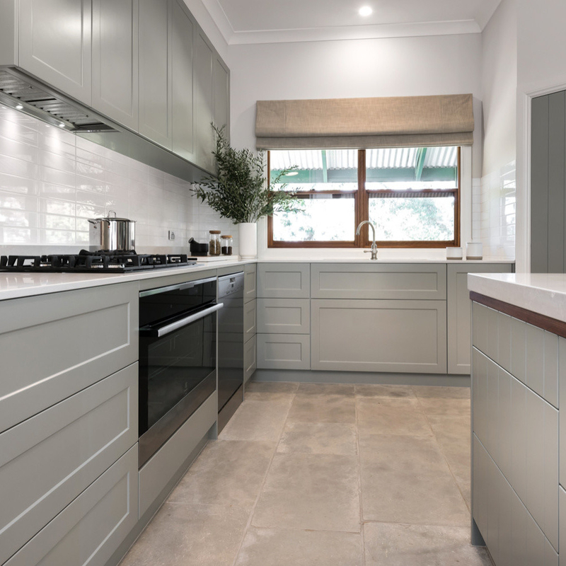 Focus op kabinetontwerp Modulaire keukenkasten Moderne USA Grey Shaker kast Voor groothandel