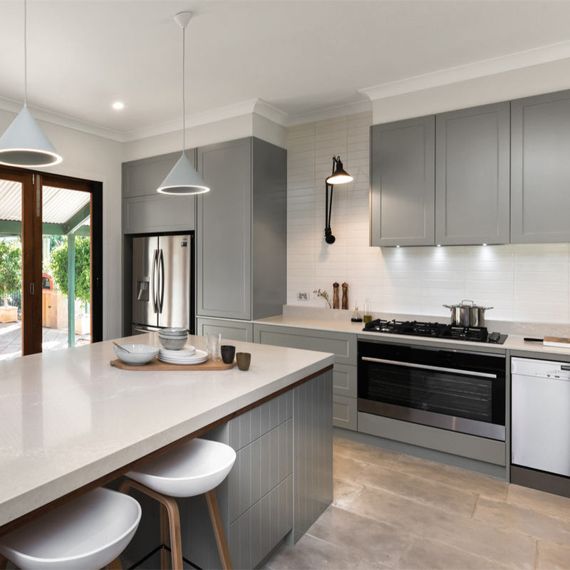 Focus op kabinetontwerp Modulaire keukenkasten Moderne USA Grey Shaker kast Voor groothandel