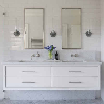 Kabinet van de de Melaminebadkamers van Matte Wall Mounted Bathroom Vanity het Witte Duidelijke met Kwarts