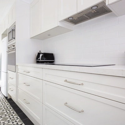 Het modulaire Handvat van het Meubilair Vastgestelde Witte Shaker Door With Island Silver van de Lakkeuken
